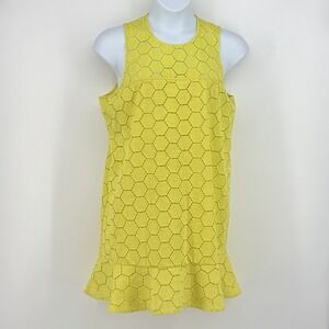 Ryegrass Dress Open Crochet‎ Geo Sleeveless Lined Flounce Hem Size XXL Yellow